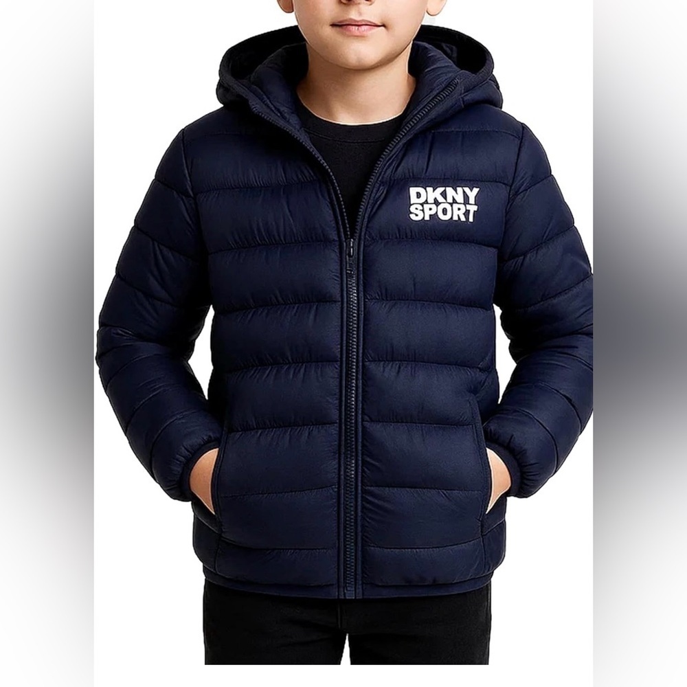 DKNY Boys Puffer Jacket- Midweight Insulated Wind Water Resistant Hooded Puffer